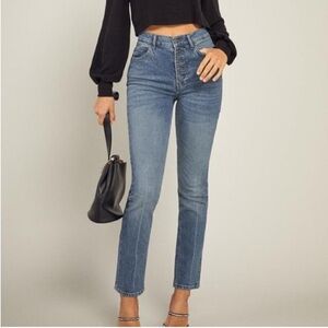 Reformation Liza Button Fly High Waist Raw Hem Malta Wash Jeans Size 26